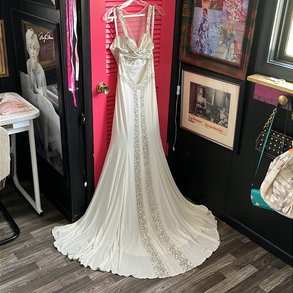 NWT Rachel Allan White Gown with Silver Accents
